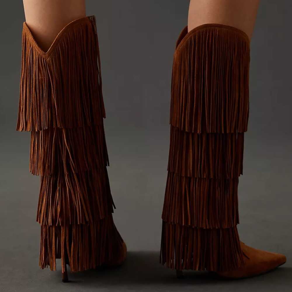 Free People Tan Fringe Heeled Boots - Picture 4 of 10